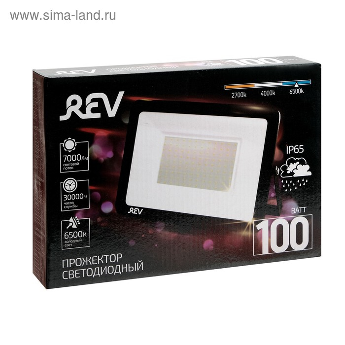 Прожектор светодиодный REV Ultra Slim, 100 Вт, 6500 К, 8000 Лм, IP65 Прожектор светодиодный REV Ultra Slim, 100 Вт, 6500 К, 8000 Лм, IP65