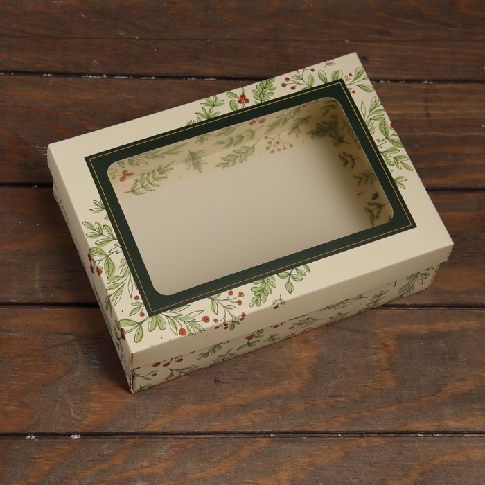 Новый год. Коробка подарочная новогодняя складная, крышка-дно, с окном Новый год. Коробка подарочная новогодняя складная, крышка-дно, с окном "Гроздья рябины" 24 х 17 х 8 см