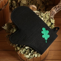 Рукавица для бани с аппликацией "Дубовый лист" черный Рукавица для бани с аппликацией "Дубовый лист" черный