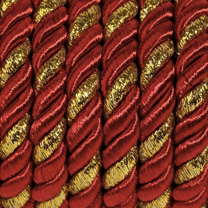 Шнур витой, d = 8 мм, 9 &plusmn; 1 м, цвет бордовый