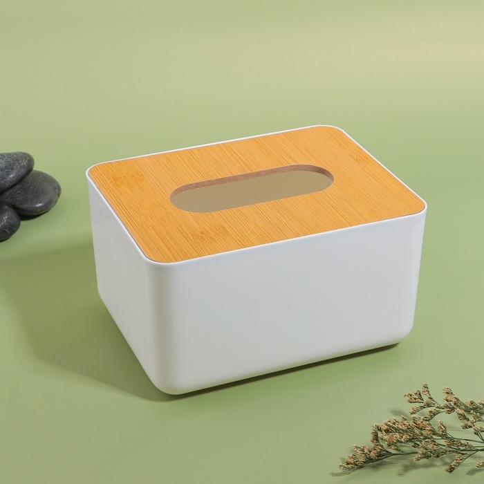 Органайзер для хранения салфеток «BAMBOO», 17 × 13 × 9,5 см, цвет белый/коричневый Органайзер для хранения салфеток «BAMBOO», 17 × 13 × 9,5 см, цвет белый/коричневый