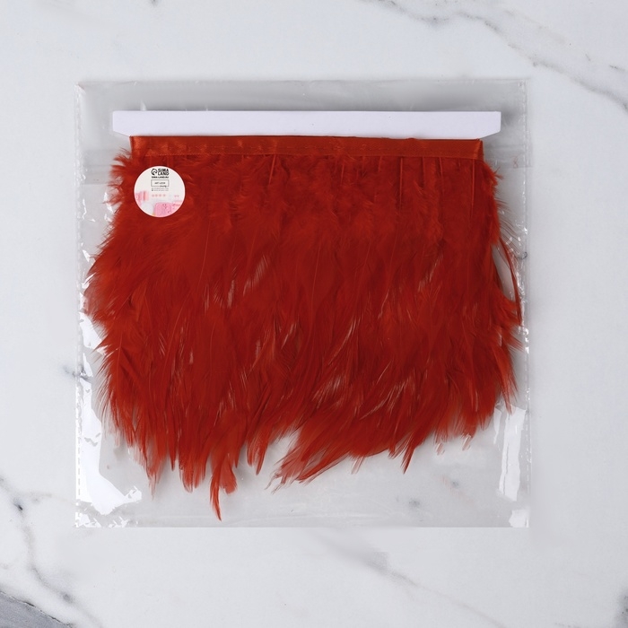 Тесьма с перьями петуха, 10-15 см, 5 &plusmn; 0,5 м, цвет красный