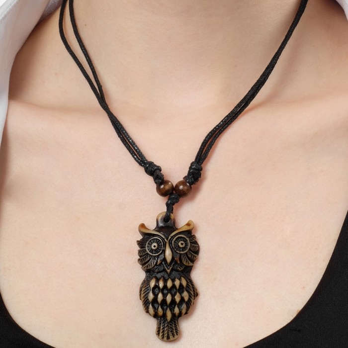 Кулон на шнурке &laquo;Филин&raquo;, цвет коричнево-чёрный на чёрном шнурке, 80 см