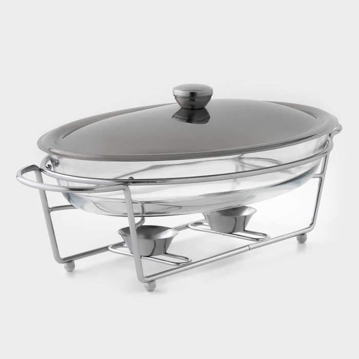 Мармит из жаропрочного стекла, 3 л, 44&times;25&times;17 см, с крышкой, на подставке