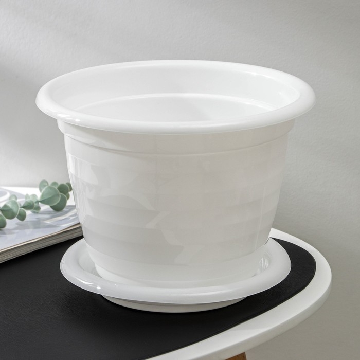 Горшок для цветов с поддоном &laquo;Виола&raquo;, 5 л, пластиковый, белый
