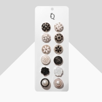 Набор значков (12 шт.) &laquo;Пуговицы&raquo; романтика, форма МИКС, цвет чёрно-белый в золоте