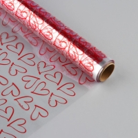 Плёнка для цветов упаковочная глянцевая прозрачная &laquo;Сердца&raquo;, красные, 0.6 x 10 м