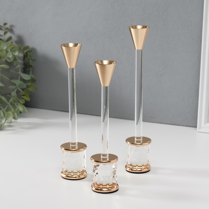 Подсвечник металл "Геометрия" d=2,2 см, набор 3 шт h=23,5 см, 21,5 см, 19,5 см