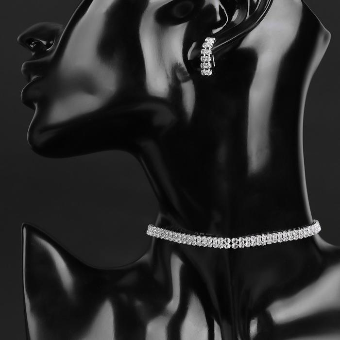 Набор 2 предмета: серьги, чокер «Лёд» два ряда, цвет белый в серебре, 32 см Набор 2 предмета: серьги, чокер «Лёд» два ряда, цвет белый в серебре, 32 см