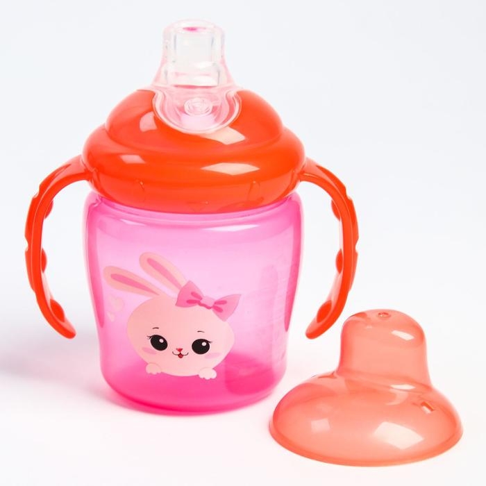Поильник - непроливайка детский с мягким носиком &laquo;Зайка Полли&raquo;, 250 мл., с ручками, цвет розовый