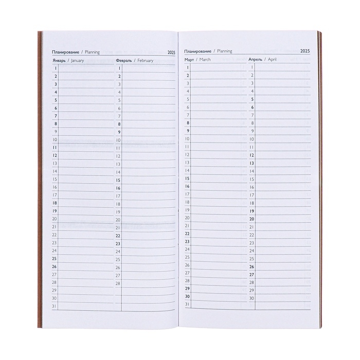 Еженедельник датированный 2025 года, 80х165 мм, 64 листа ESCALADA, мягкая обложка из искусственной кожи, блинтовое тиснение, блок 70 г/м&sup2;, бежевый