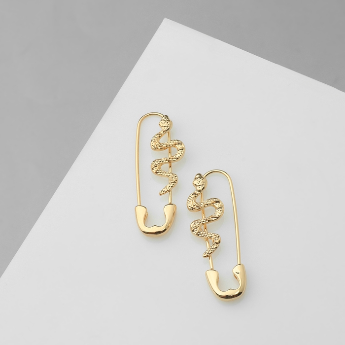 Новый год! Символ года 2025! Серьги металл &laquo;Булавки&raquo; змея, цвет золото