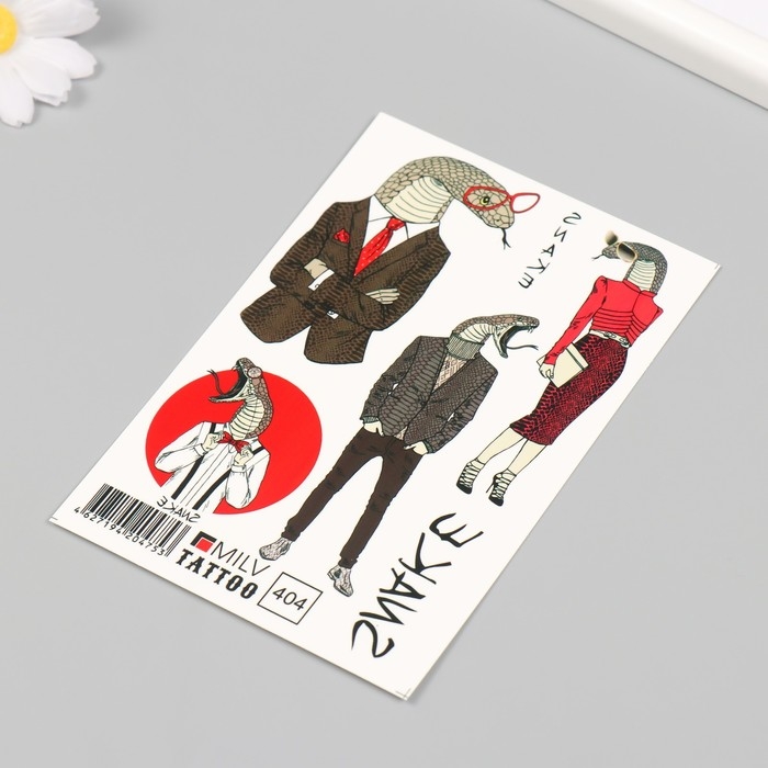 Новогодня татуировка на тело "Змея в костюме" 10х15 см