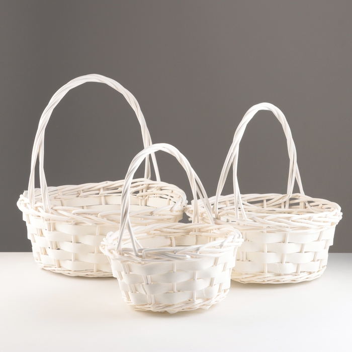 Набор корзин из 3 шт, 39х39х16х40 см, 33х33х14,5х35 см, 27х27х13х30 см, белый, ива Набор корзин из 3 шт, 39х39х16х40 см, 33х33х14,5х35 см, 27х27х13х30 см, белый, ива