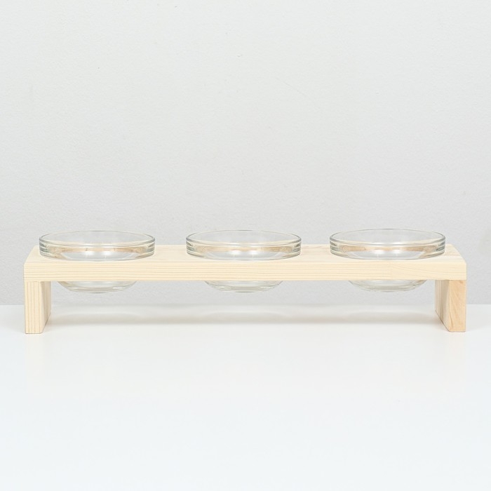 Подставка тройная с мисками из прозрачного стекла 45 х 14,5 см х 6,5 см 3х250 мл