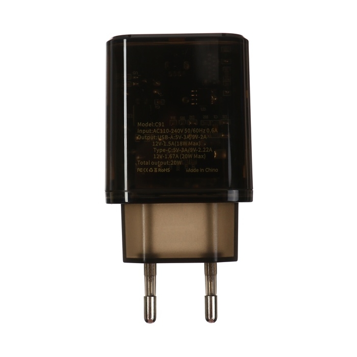 Сетевое зарядное устройство Maimi C91, USB, 3 А, Type-C, 3 А, PD, полупрозрачный
