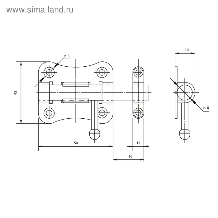 Задвижка дверная ЗД 007, 50 мм, черная