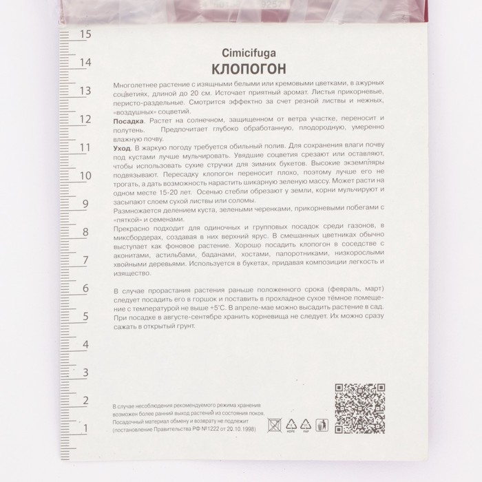 Клопогон простой Вайт Пёрл, р-р I, 1 шт, Весна 2025 Клопогон простой Вайт Пёрл, р-р I, 1 шт, Весна 2025