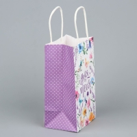 Пакет подарочный крафтовый, упаковка, &laquo;Для тебя&raquo;, цветы, 12 х 21 х 9 см