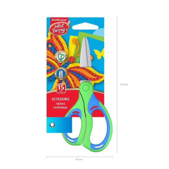 Ножницы детские 15 см, ErichKrause Combi, ручки с резиновыми вставками, с закруглёнными концами лезвий, МИКС