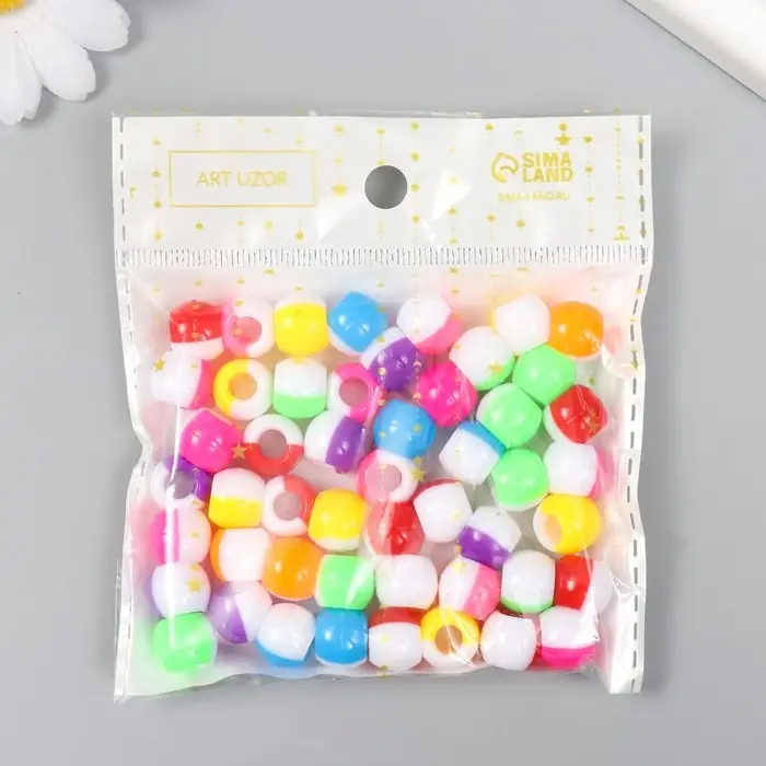 Бусины для творчества пластик "Бочонок двухцветный" цветные 30 гр 1х1,2х1,2 см