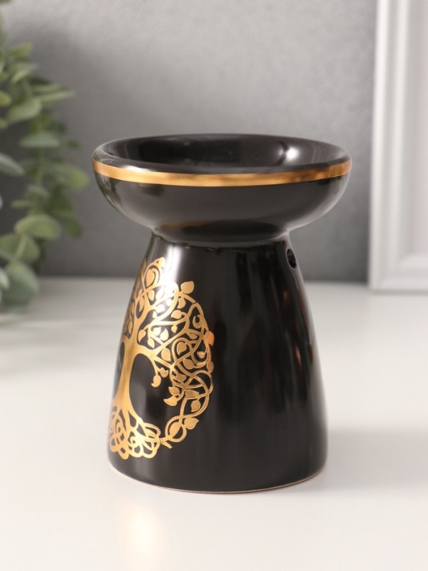 Аромалампа керамика "Древо жизни" чёрная с золотом 9,3х9,3х11,8 см