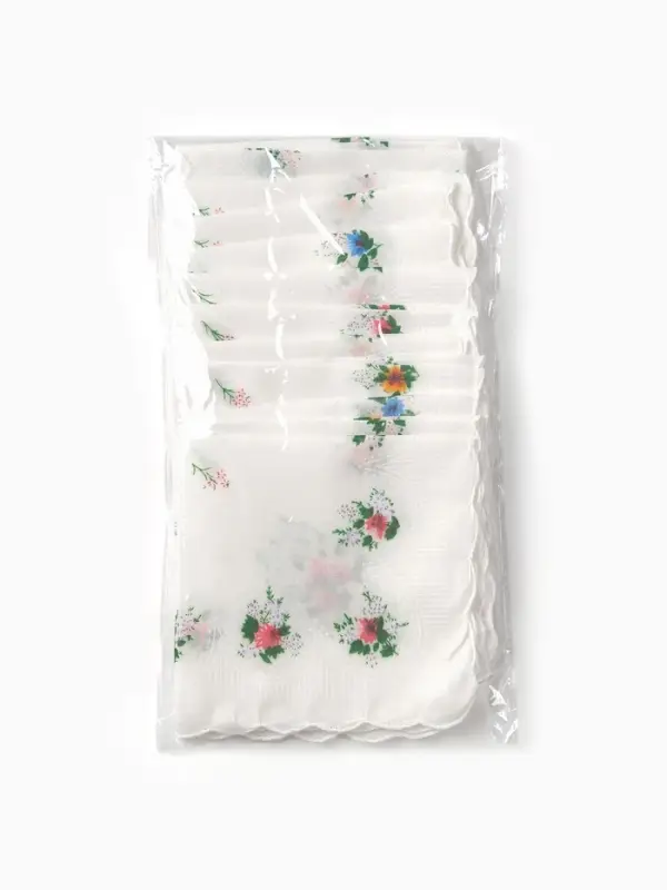 Платки носовые женские Экономь и Я "Полянка" 30*30 см, (набор 12 шт), рис. МИКС,100% пэ