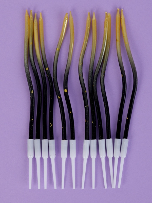 Свечи для торта "Серпантин", 12  шт, градиент золотой и черный