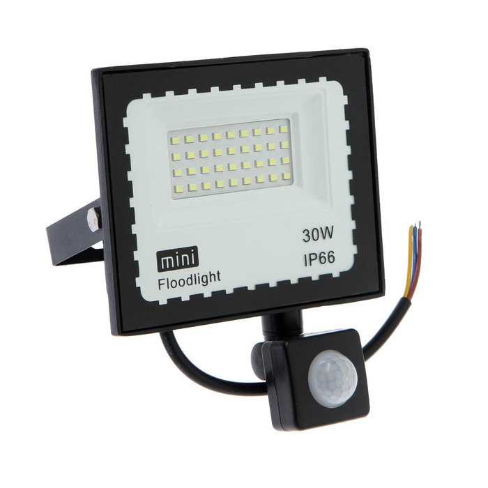 Прожектор светодиодный, 30 Вт, 2700 Лм, 6500К, Датчик движения, IP66 Прожектор светодиодный, 30 Вт, 2700 Лм, 6500К, Датчик движения, IP66