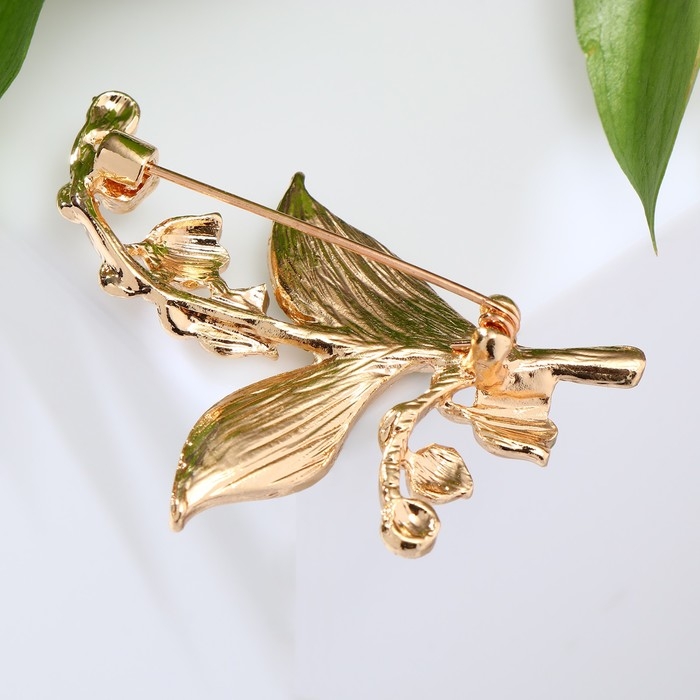 Брошь &laquo;Ландыши&raquo; две веточки, цвет бело-зелёный в золоте