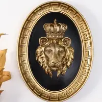Панно интерьерное полистоун "Лев - царь зверей" чёрный с золотом 20х4,5х26,2 см