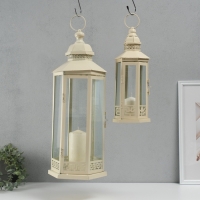 Подсвечник металл, стекло фонарик "Фес" белый с патиной набор 2 шт 35х13,5х11,8; 51х21х18 см Подсвечник металл, стекло фонарик "Фес" белый с патиной набор 2 шт 35х13,5х11,8; 51х21х18 см