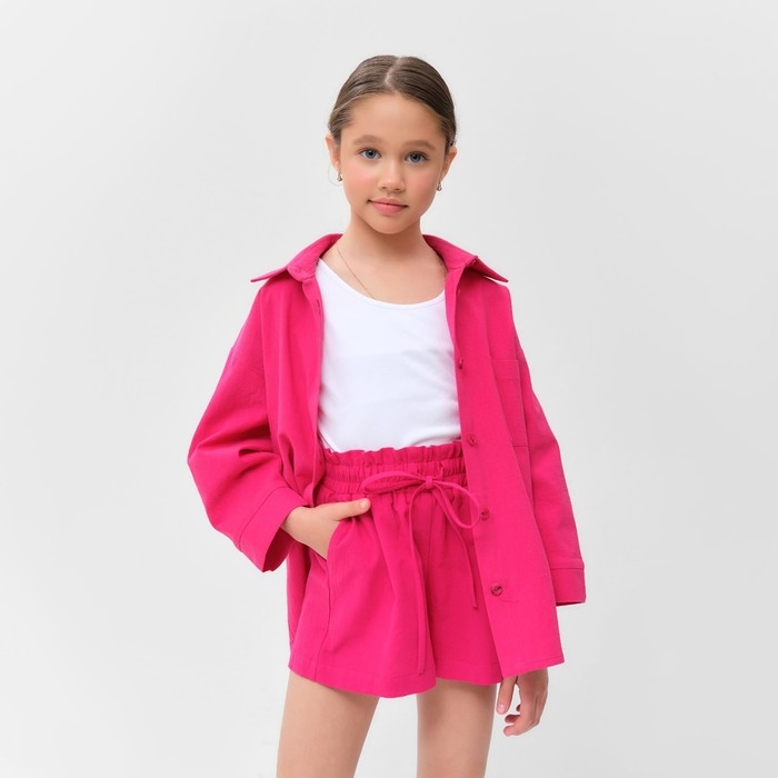 Костюм для девочки (рубашка и шорты) MINAKU, цвет фуксия, рост 122-128 см Костюм для девочки (рубашка и шорты) MINAKU, цвет фуксия, рост 122-128 см