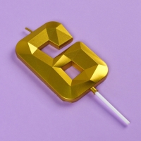 Свеча ГИГАНТ в торт на шпажке &laquo;Грань&raquo;, цифра "6", золотая, 9 см