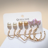 Серьги набор 6 пар &laquo;Ассорти&raquo; бабочки, цвет бело-розовый в золоте