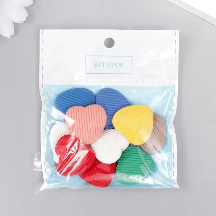 Набор бусин для рукоделия и плетения &laquo;Арт Узор. Ребристые сердца&raquo;, 10 шт., акрил, 0.6&times;2.4&times;2.2 см, МИКС