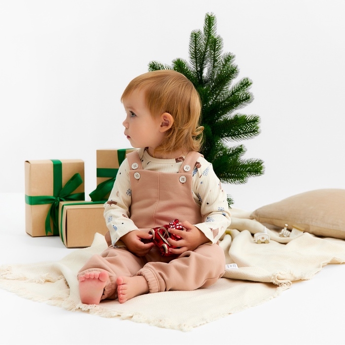 Набор (боди и комбинезон) Крошка Я "Новогодние игрушки", рост 80-86 см