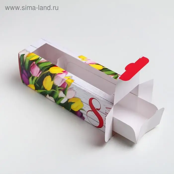 Коробка для макарун, кондитерская упаковка &laquo;8 марта&raquo;, 5.5 х 18 х 5.5 см