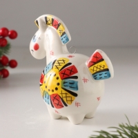 Ёлочный фарфоровый шар "Лошадь Солнце Лоскутное" /авторская роспись/,  11 см