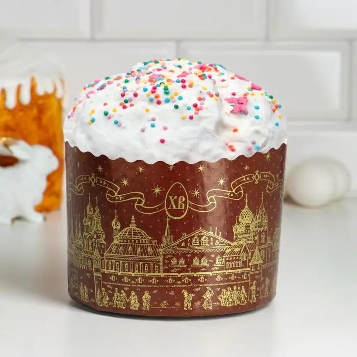 Форма бумажная для кулича "Храм золотой" 134 x 100 мм