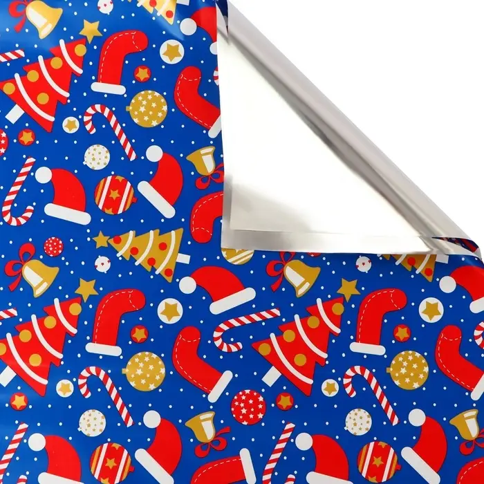 Пленка упаковочная для подарков, металлизированная, 35мкм "Новогоднее ассорти&ldquo;, 50х70см