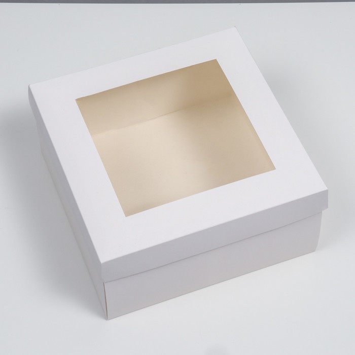 Коробка складная, крышка-дно, с окном, белая, 25&times;25&times;12 см
