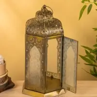 Подсвечник фонарь "Золотое кружево" железо 25х25х43,5 см