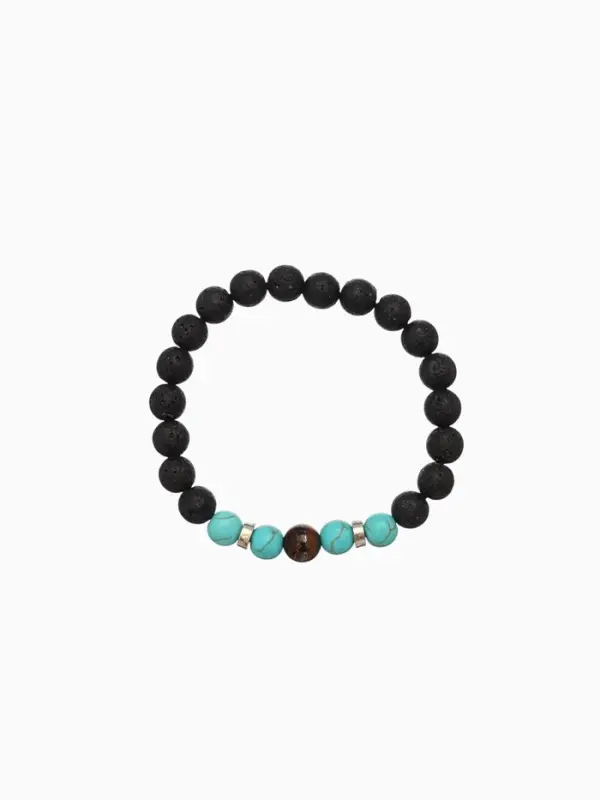 Браслет "Вулкан" камень пирит, лава, длина 18 см, цв. чёрный, бирюзовый