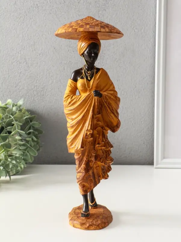Сувенир полистоун "Африканка в горчичном наряде, в шляпе" 11,5х11,5х33,5 см