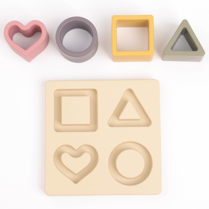 Развивающая игрушка - сортер &laquo;Изучаем фигуры&raquo;, пищевой силикон, цвет бежевый, Mum&Baby
