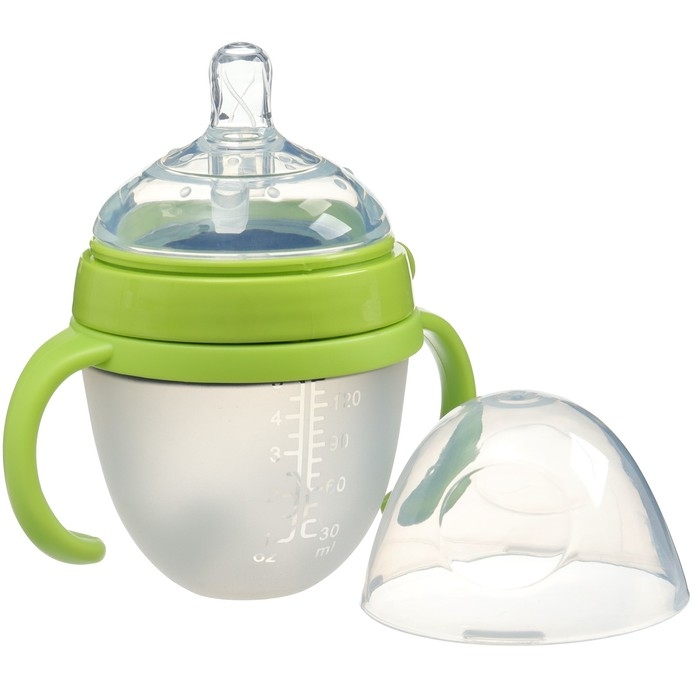 Бутылочка для кормления M&B, ШГ Ø70мм, 150мл., с ручками, силиконовая колба, цвет зеленый Бутылочка для кормления M&B, ШГ Ø70мм, 150мл., с ручками, силиконовая колба, цвет зеленый