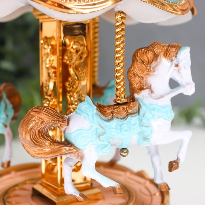 Сувенир музыкальный механический свет "Карусель - лошадки" голубая 12,3х12,3х18 см