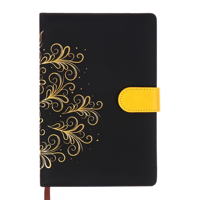 Ежедневник недатированный, обложка ПВХ, формат А5, 140 л, клетка, с хлястиком, Черный