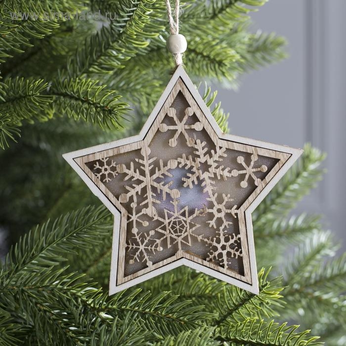 Ёлочная игрушка &laquo;Звезда в снежинках&raquo;, от батареек, свечение тёплое белое